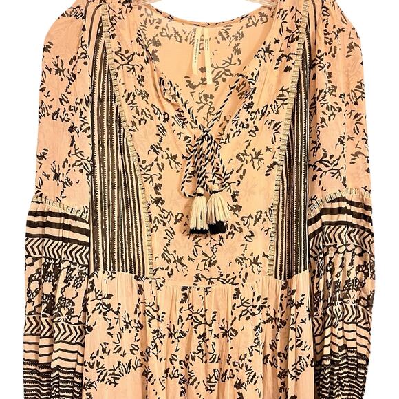 Anthropologie Talulah Tiered Boho Midi Tasseled Dress Black Cream S - Picture 6 of 10